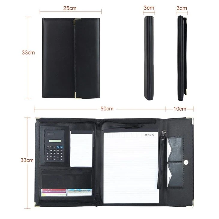 Black 3 Folder A5 PU Leather Folder Holder Black 3 Folder A5 PU Leather Folder Holder