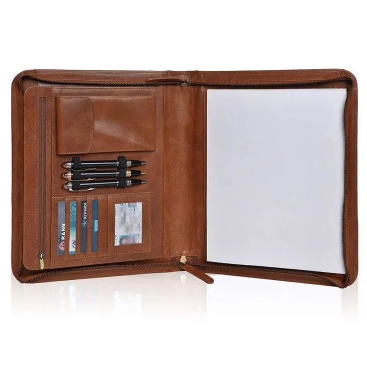 Brown Leather Portfolio With Zipper Brown Leather Portfolio With Zipper